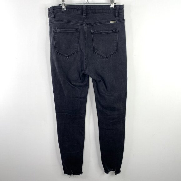 KanCan Jeans Size 28 Bianca High Rise Exposed Button Fly Raw Hem Black Denim - Picture 4 of 5